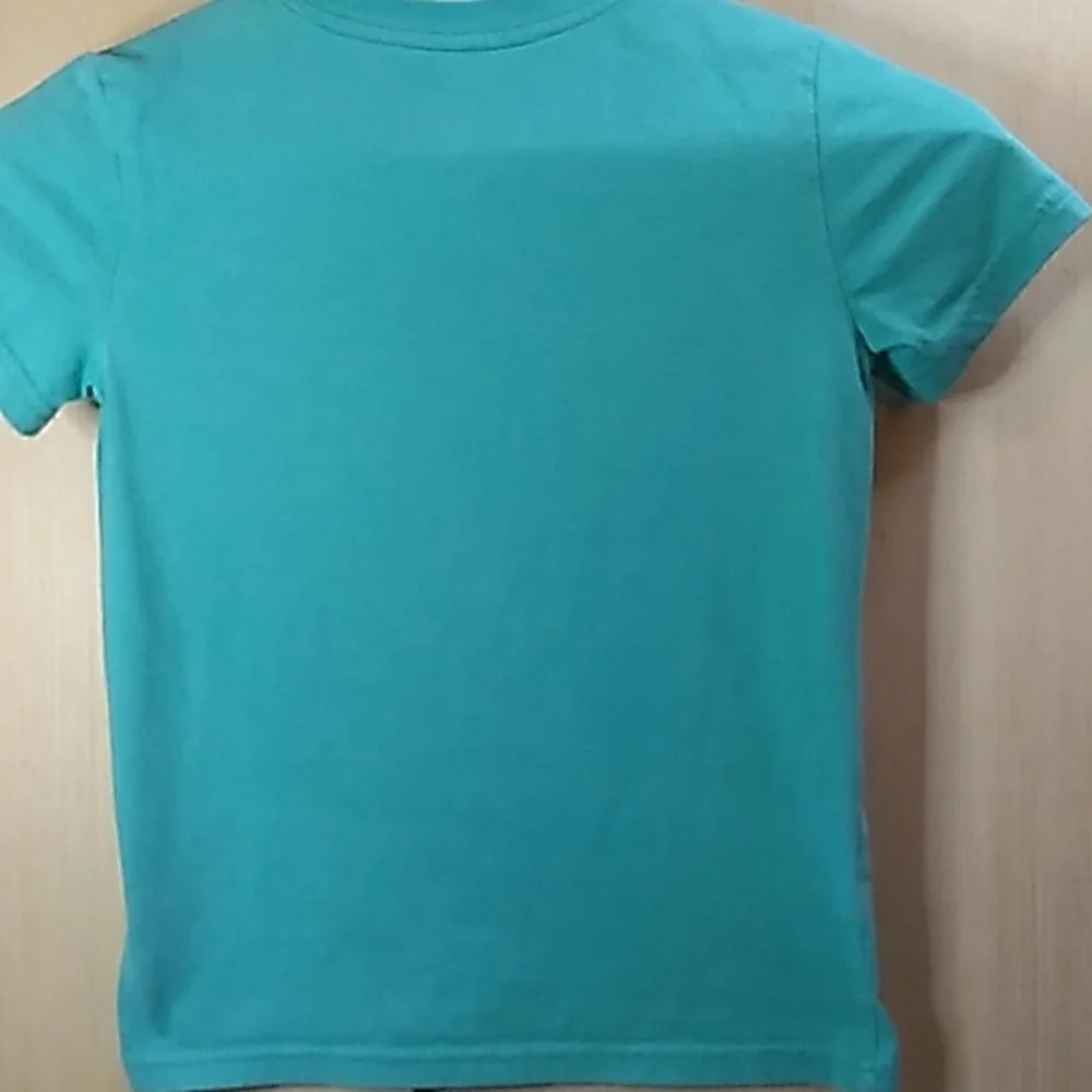 Cat & Jack Boys 6/7 small shirt Teal & Pink w Dinosaur 60% cotton 40% polyester - Picture 3 of 5